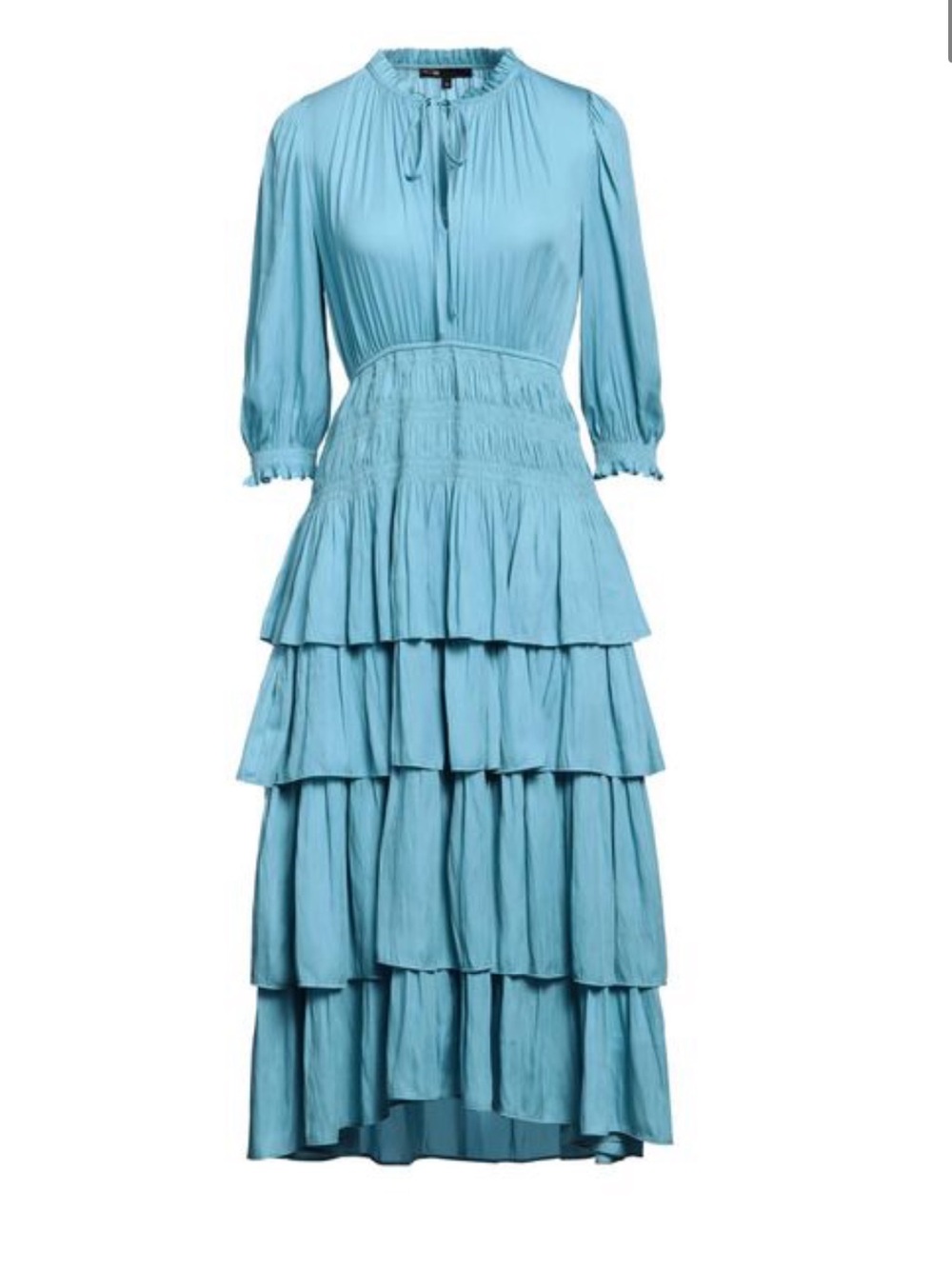 Maje Teal-Blue Tiered Long-Sleeve Midi Dress